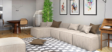 Угловой диван в интерьере гостиной-20, Современный бескаркасный диван Фри с доставкой